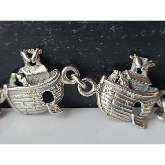 925 Sterling Silver Noah's Ark Toggle Closure Bracelet Vintage - Picture 3 of 10